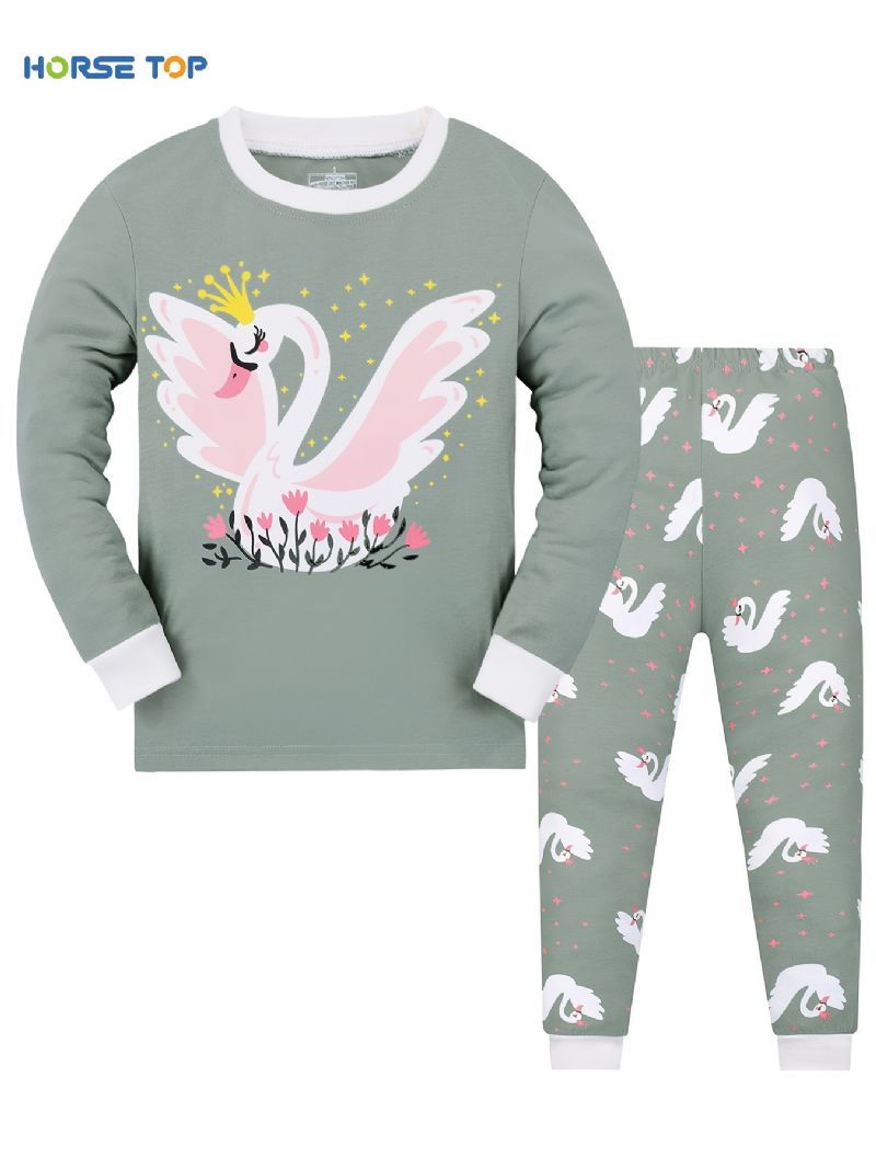 Jenter Swan Sweatshirt + Buksesett Barneklær Pyjamassett Lounge Wear Homewear