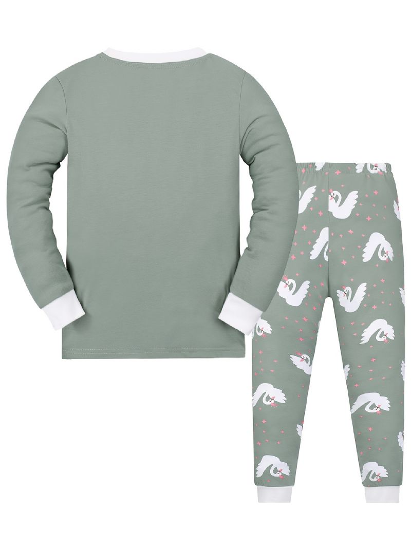 Jenter Swan Sweatshirt + Buksesett Barneklær Pyjamassett Lounge Wear Homewear