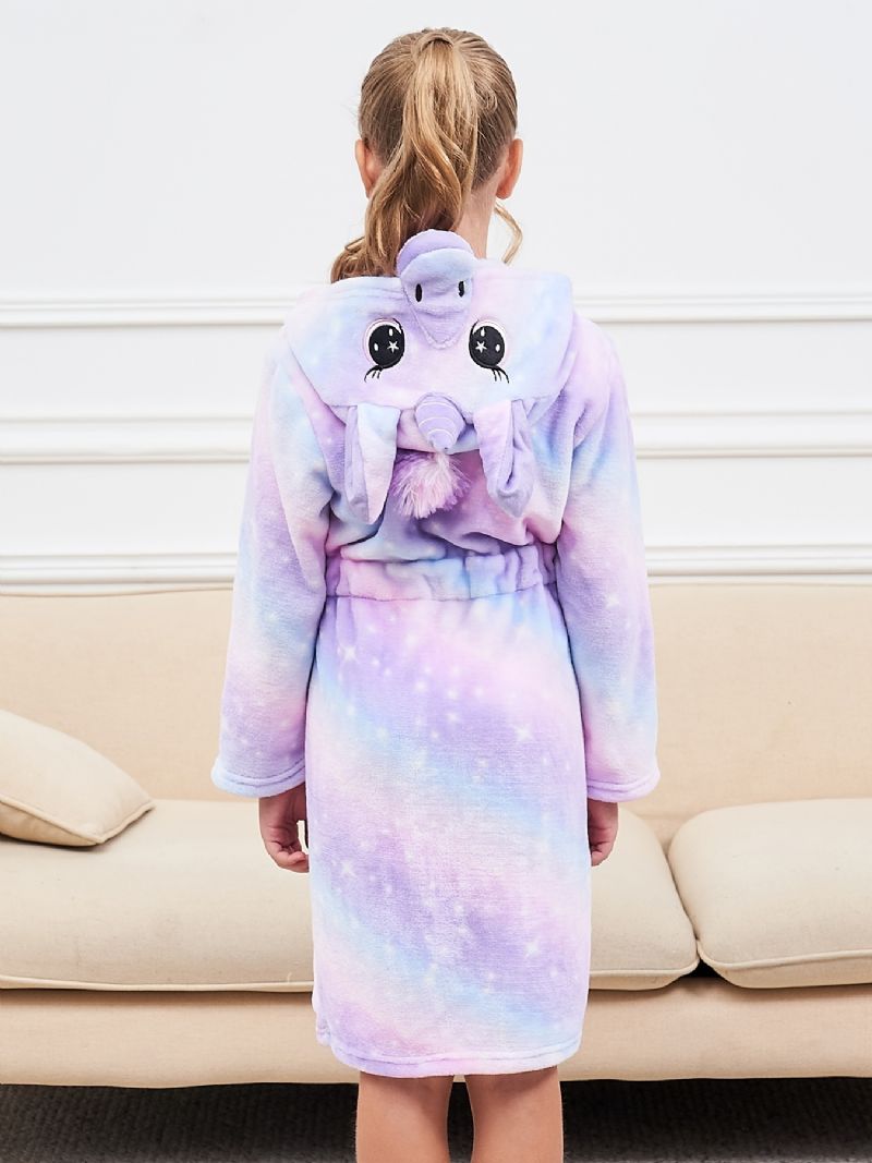 Jenter Unicorn Hette Badekåpe Lys Lilla Galaxy Fleece Barneklær Nattøy