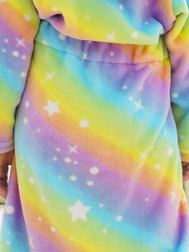 Jenter Unicorn Hette Flanell Badekåpe Bright Rainbow Plysj Varm Pyjamas Hjemmeantrekk Med Lomme Vinter