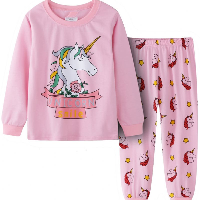 Jenter Unicorn Print Uformell Pyjamas Lounge Wear Hjemmeklær Langermet Topp Og Matchende Buksesett Barneklær