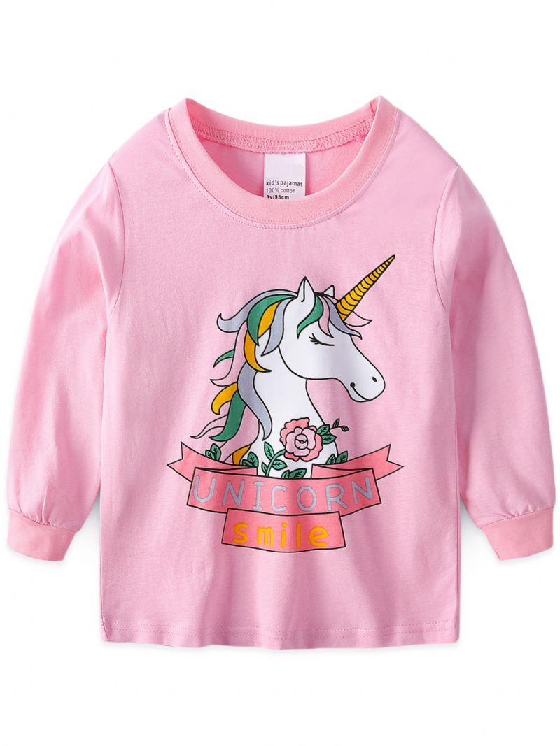 Jenter Unicorn Print Uformell Pyjamas Lounge Wear Hjemmeklær Langermet Topp Og Matchende Buksesett Barneklær