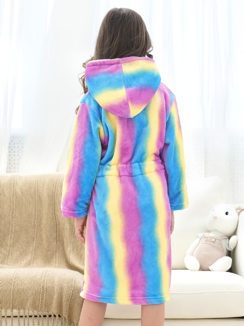 Jenter Varm Fleece Badekåpe Rainbow Galaxy Stripe Barneklær Nattøy