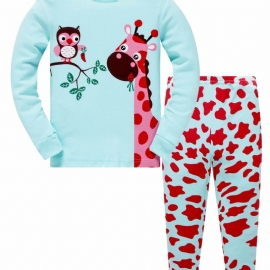 Julepriskutt Popshion 2stk Jenter Farge Giraffe Tegnefilm Ugle Langermet Pyjamas Bomullsdress