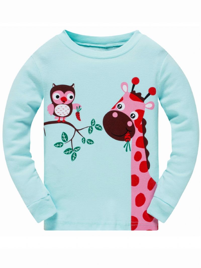 Julepriskutt Popshion 2stk Jenter Farge Giraffe Tegnefilm Ugle Langermet Pyjamas Bomullsdress