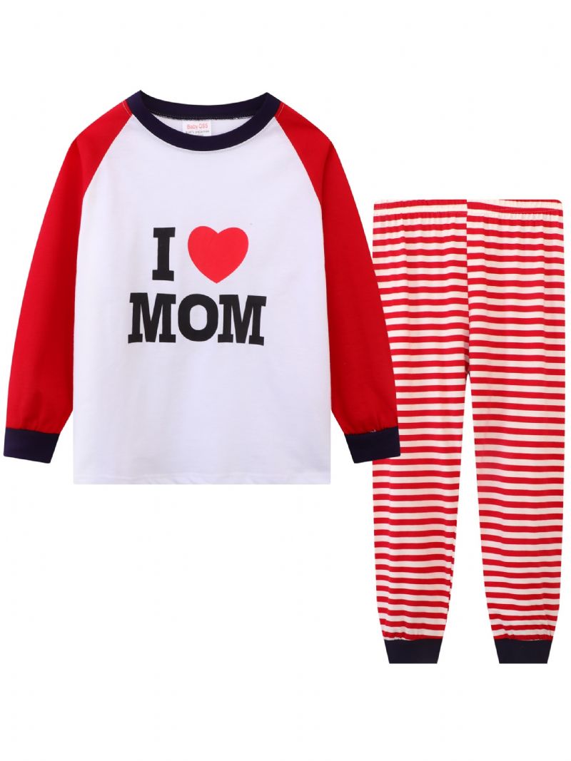 Kids Jenter Pyjamas Letter Print Rund Hals Langermet Topp & Stripete Buksesett