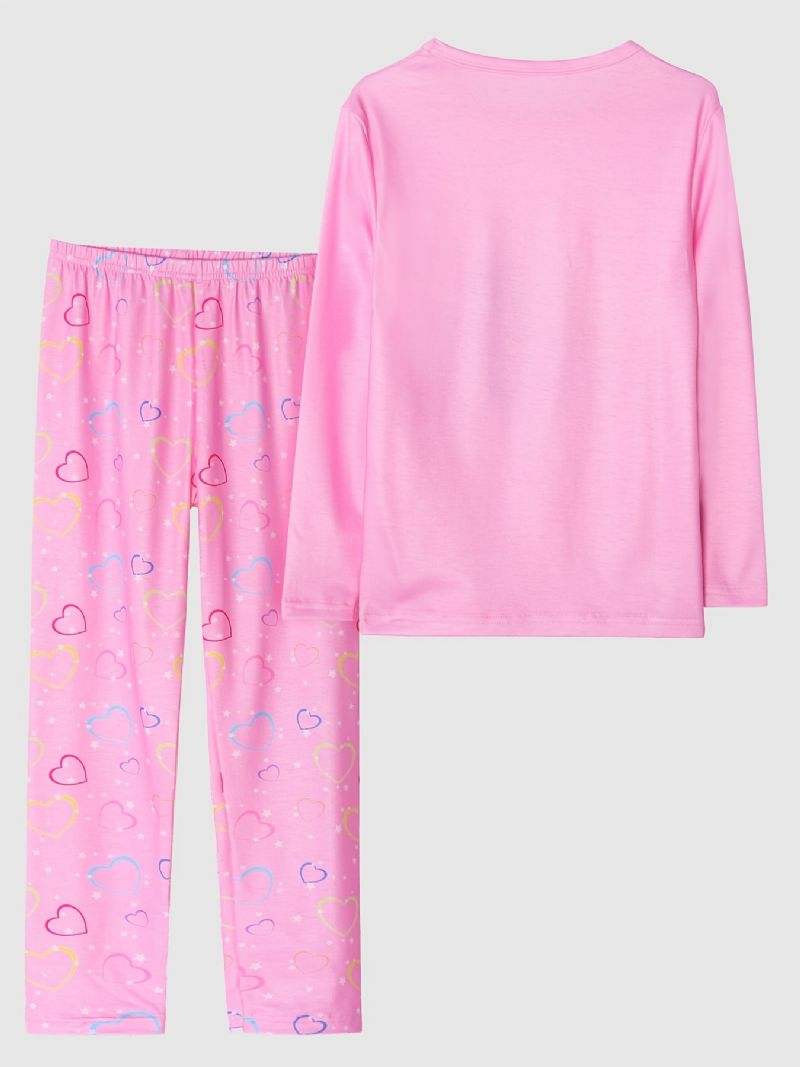 Kids Jenter Pyjamas Print Rundhals Langermet & Heart Buksesett