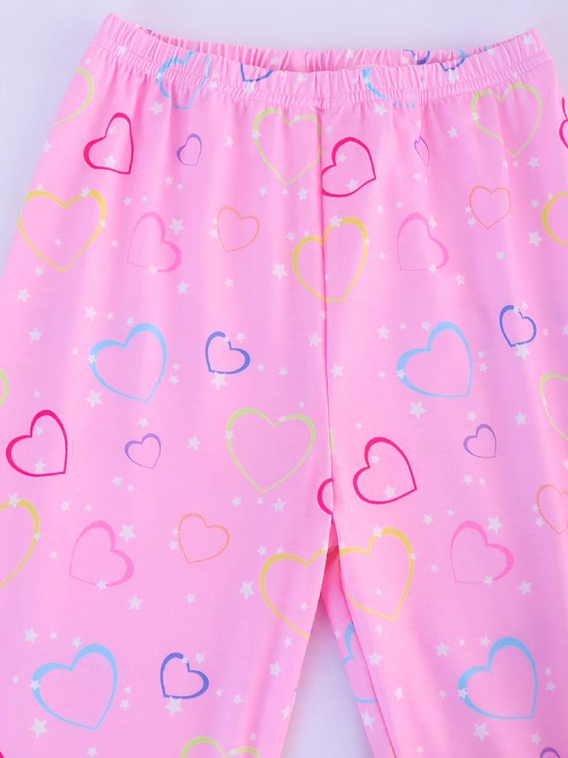 Kids Jenter Pyjamas Print Rundhals Langermet & Heart Buksesett