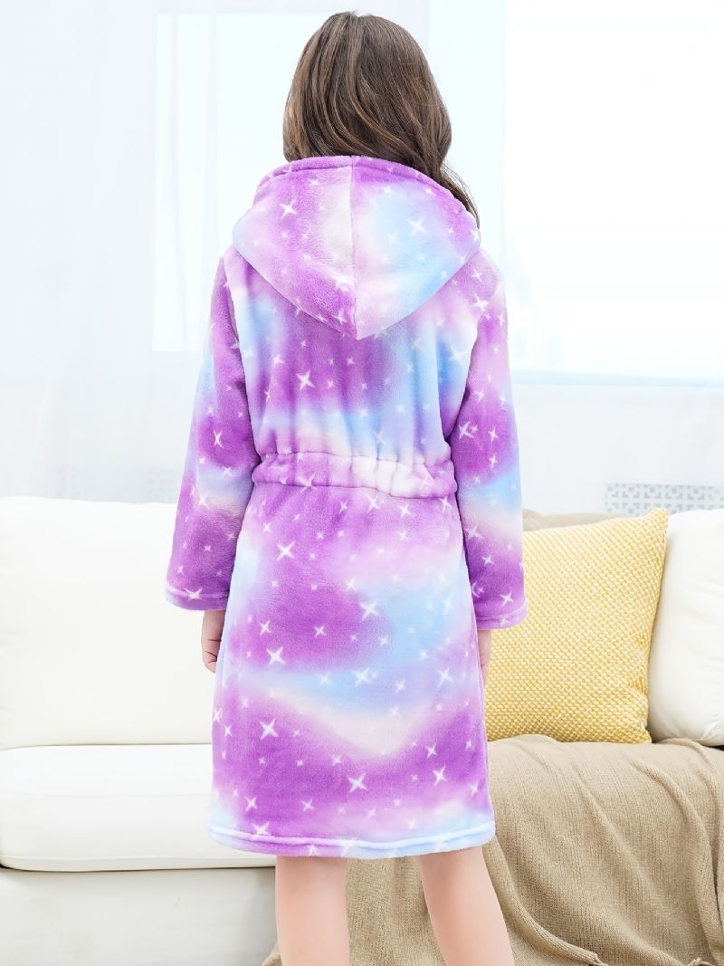 Langermet Fleece-badekåpe Med Hette Lilla Galaxy Flanell Barneklær Nattøy