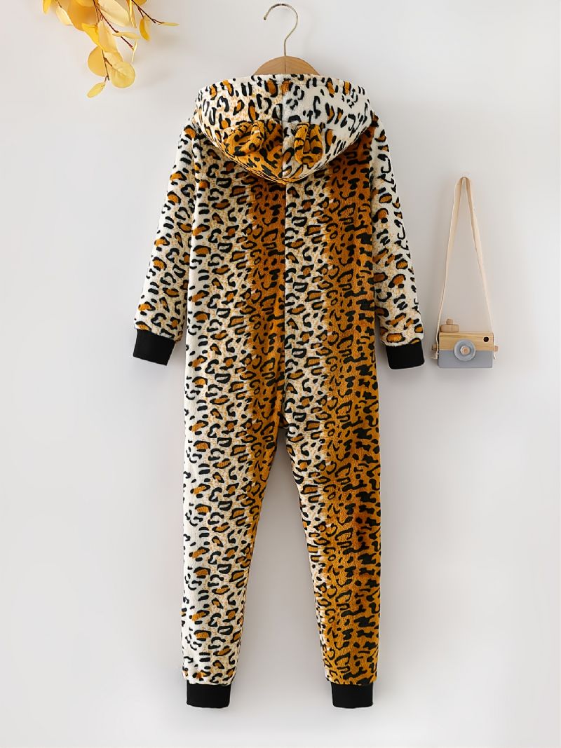 Leopardmønster For Barn Med Hettepyjamas Med Flanell Glidelås