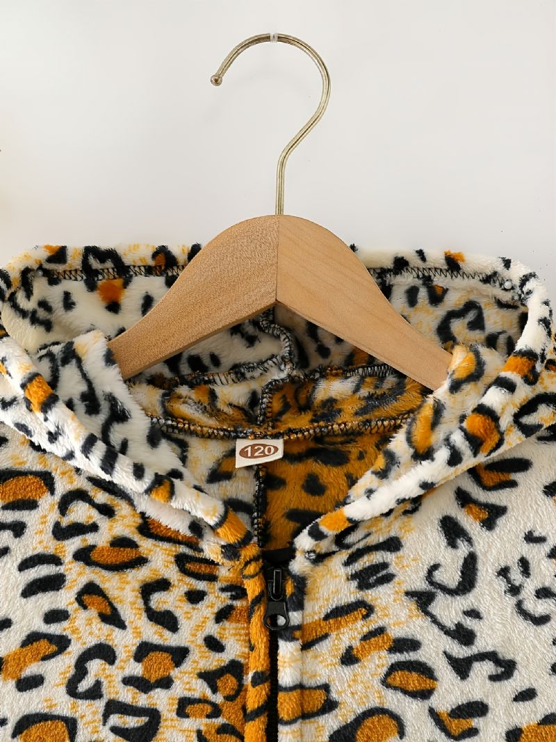 Leopardmønster For Barn Med Hettepyjamas Med Flanell Glidelås