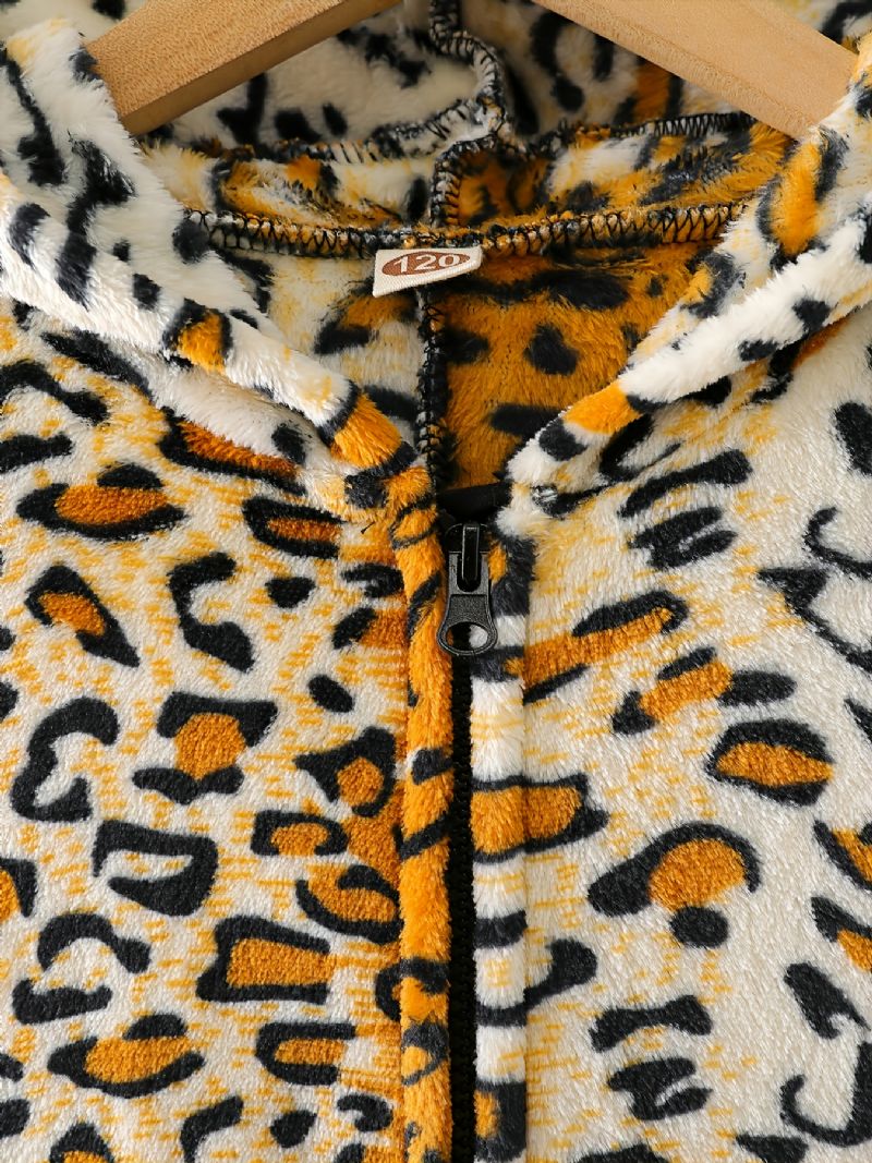 Leopardmønster For Barn Med Hettepyjamas Med Flanell Glidelås