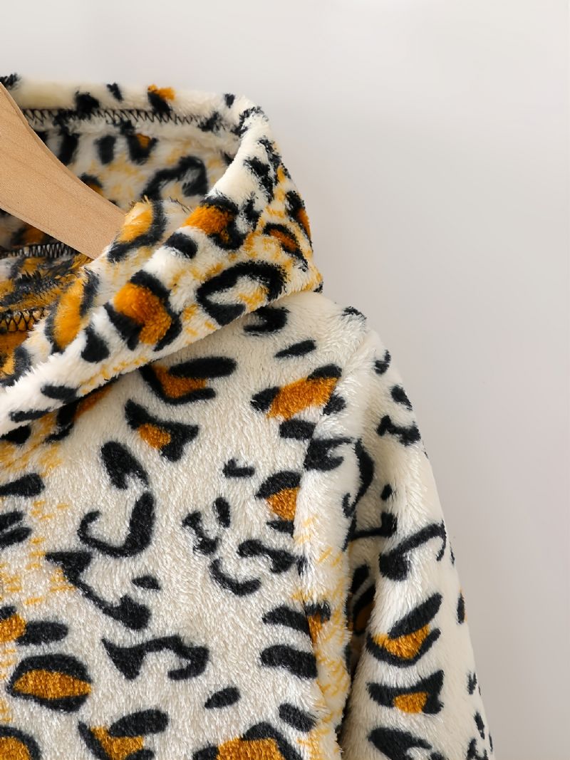 Leopardmønster For Barn Med Hettepyjamas Med Flanell Glidelås