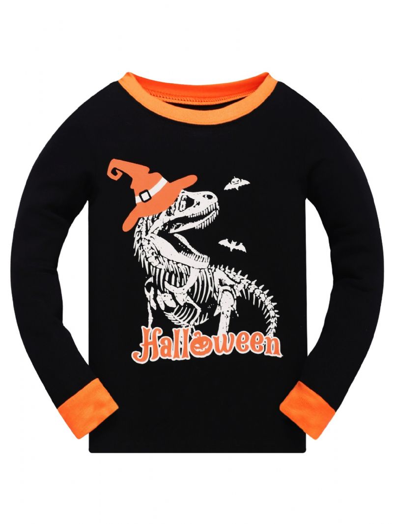 Popshion 2 Stk Gutter Halloween Fluorescerende Tegneserie Dinosaur Glødende Skjelettbein Langermet Pyjamas Bomullsdress