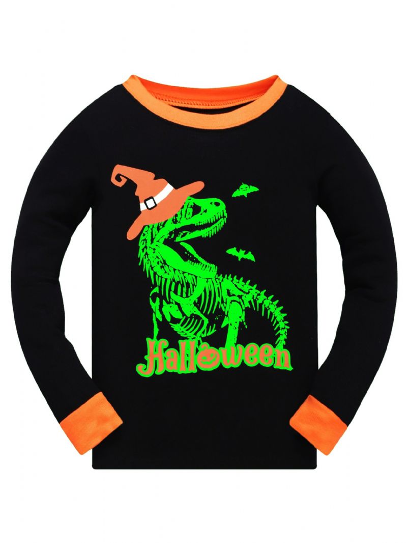 Popshion 2 Stk Gutter Halloween Fluorescerende Tegneserie Dinosaur Glødende Skjelettbein Langermet Pyjamas Bomullsdress