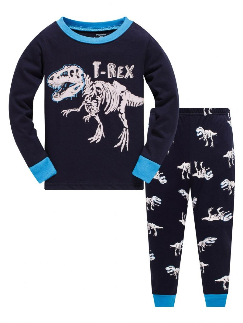 Popshion 2 Stk Gutter Halloween Fluorescerende Tegneserie Dinosaur Langermet Pyjamasdrakt