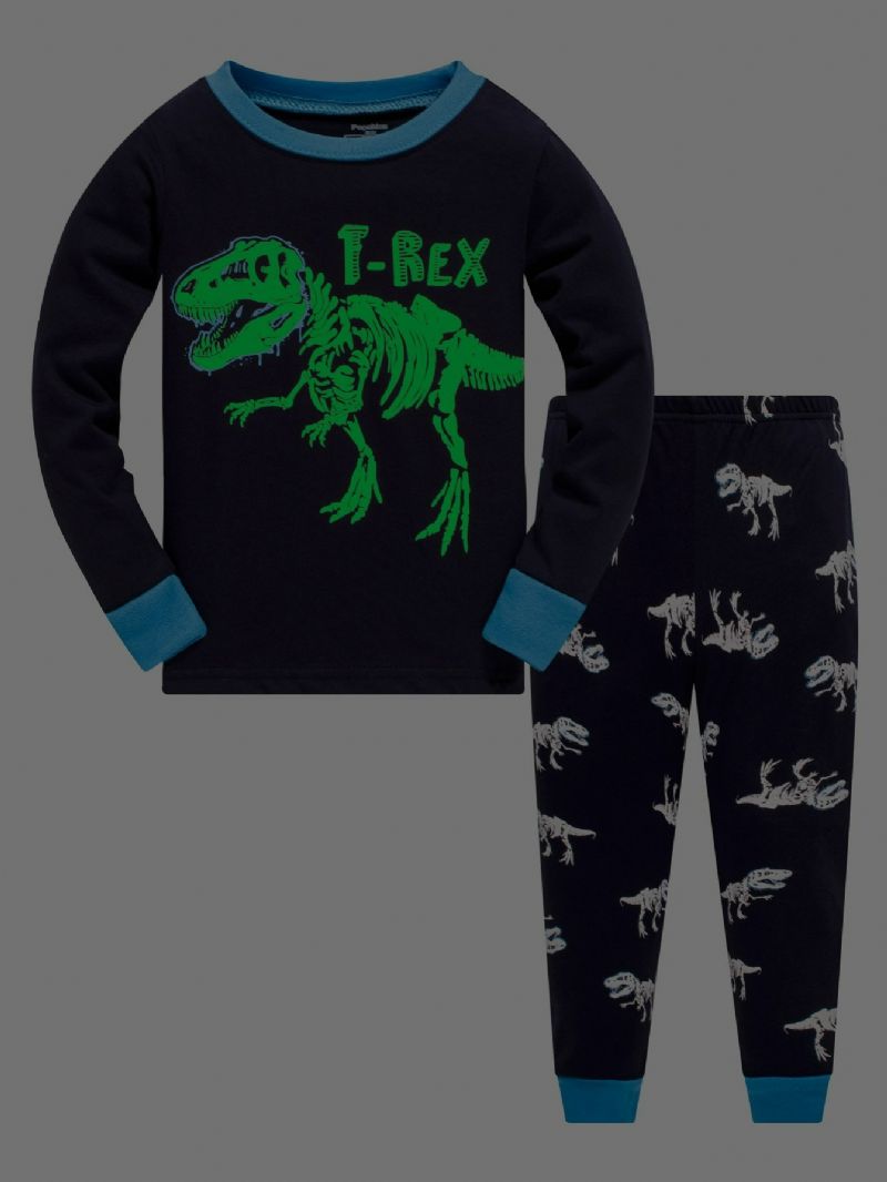 Popshion 2 Stk Gutter Halloween Fluorescerende Tegneserie Dinosaur Langermet Pyjamasdrakt