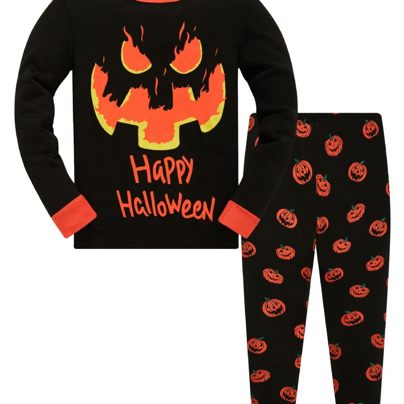 Popshion 2 Stk Gutter Halloween Tegneserie Gresskar Hodeskalle Langermet Pyjamas Bomullsdress