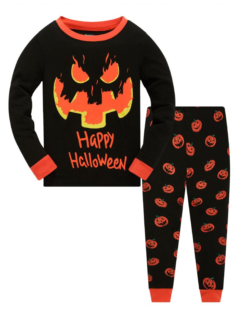 Popshion 2 Stk Gutter Halloween Tegneserie Gresskar Hodeskalle Langermet Pyjamas Bomullsdress