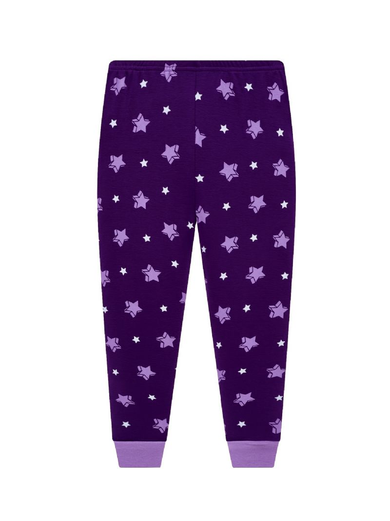 Popshion 2 Stk Jenter Fluorescerende Unicorn Glødende Tegneserie Lilla Langermet Pyjamas Bomullsdress