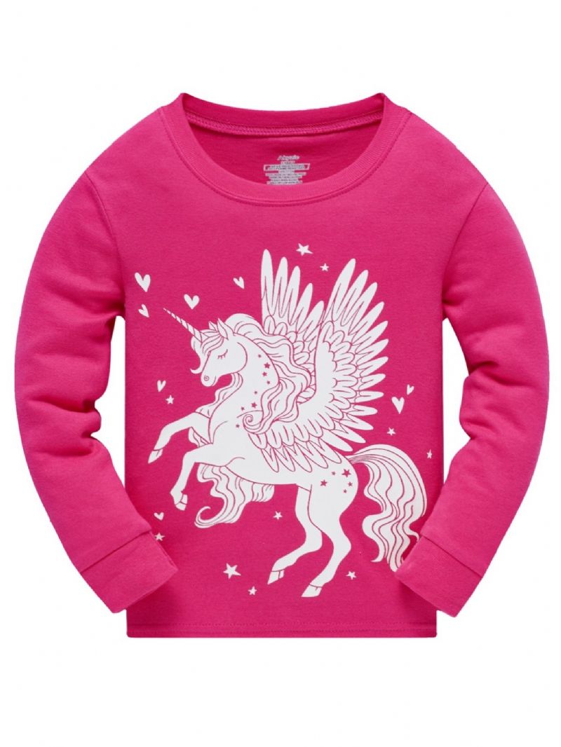 Popshion 2 Stk Jenter Fluorescerende Unicorn Glødende Tegneseriedyr Langermet Pyjamas Bomullsdrakt