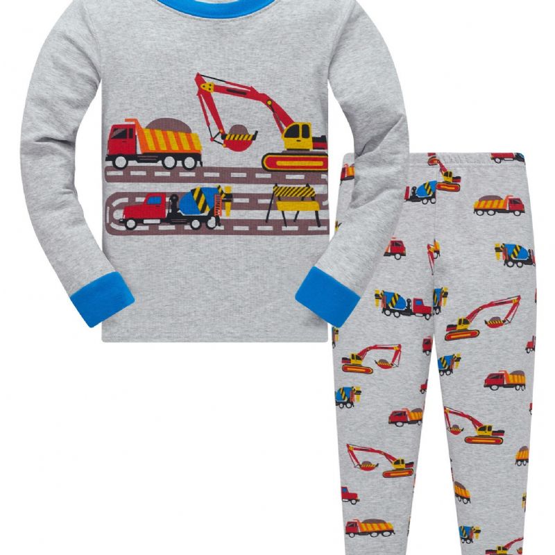 Popshion 2stk Gutter Gravemaskin Print Cartoon Car Pyjamas Sets