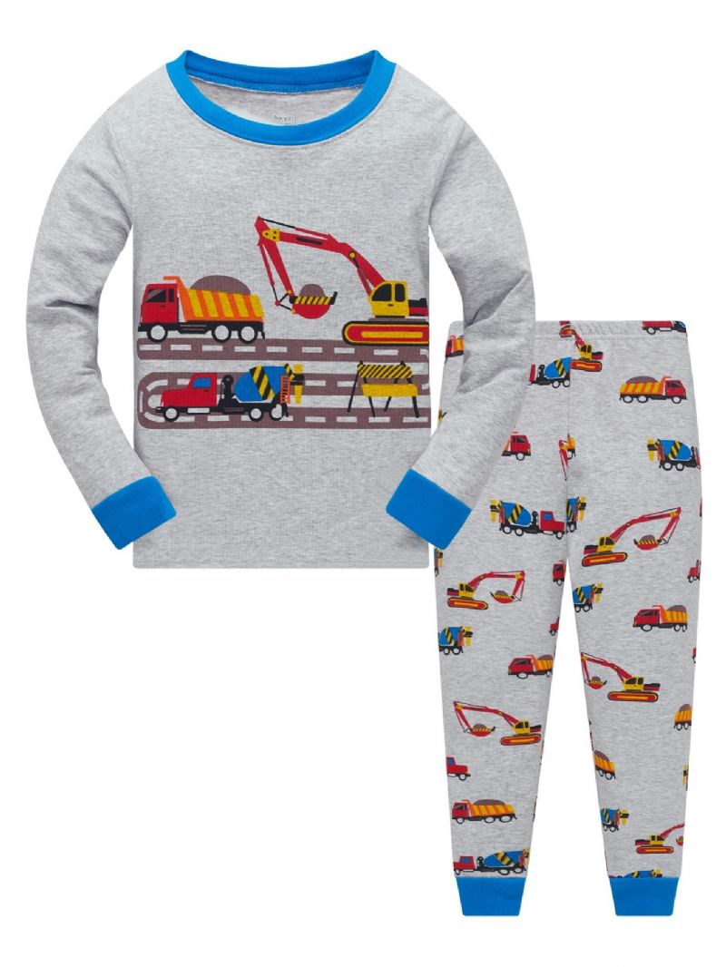 Popshion 2stk Gutter Gravemaskin Print Cartoon Car Pyjamas Sets