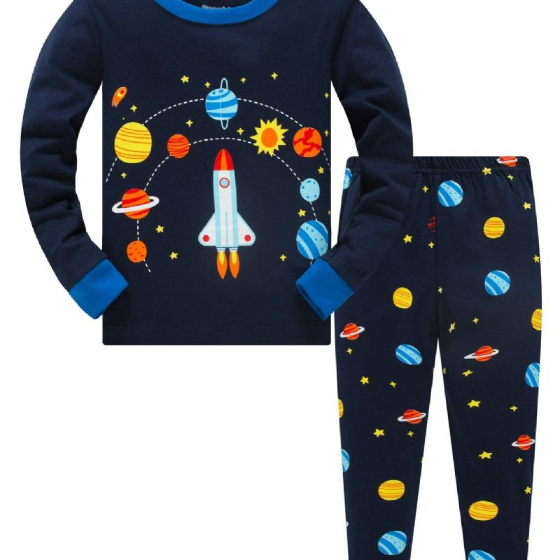 Popshion 2stk Gutter Rocket Astronaut Star Universe Planet Langermet Pyjamasdrakt