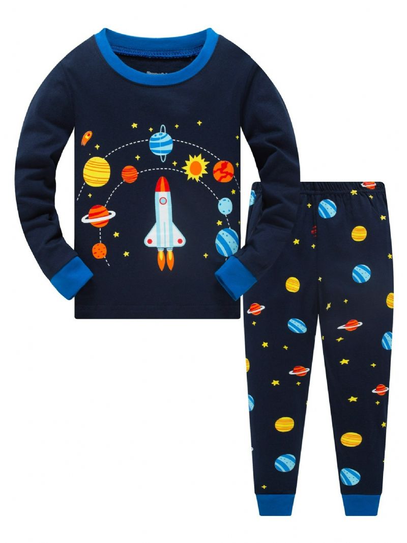 Popshion 2stk Gutter Rocket Astronaut Star Universe Planet Langermet Pyjamasdrakt