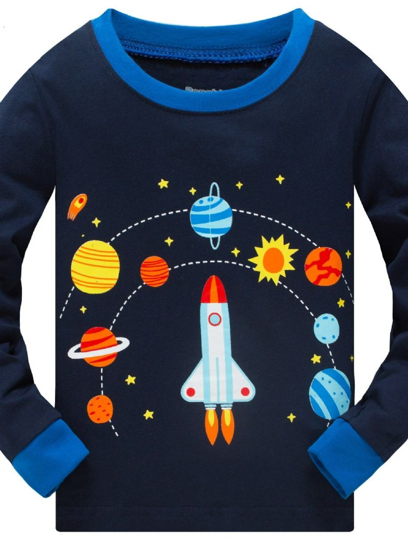 Popshion 2stk Gutter Rocket Astronaut Star Universe Planet Langermet Pyjamasdrakt