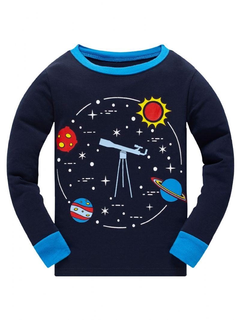 Popshion 2stk Gutter Starry Sky Cosmic Planet Langermet Pyjamas Bomullsdress