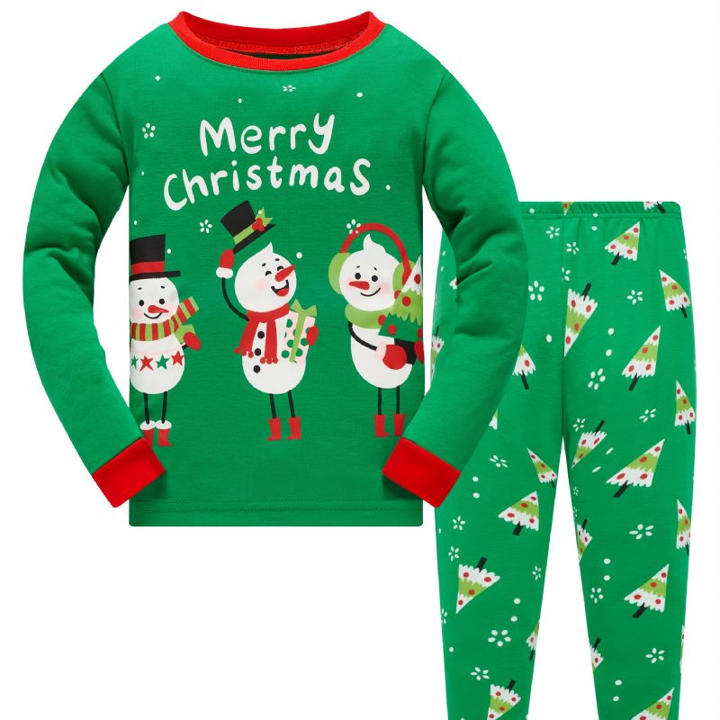 Popshion Barn Julepysjamas Bomull Langermet Snowman Christmas Pjs Set Xmas Holiday Clothing