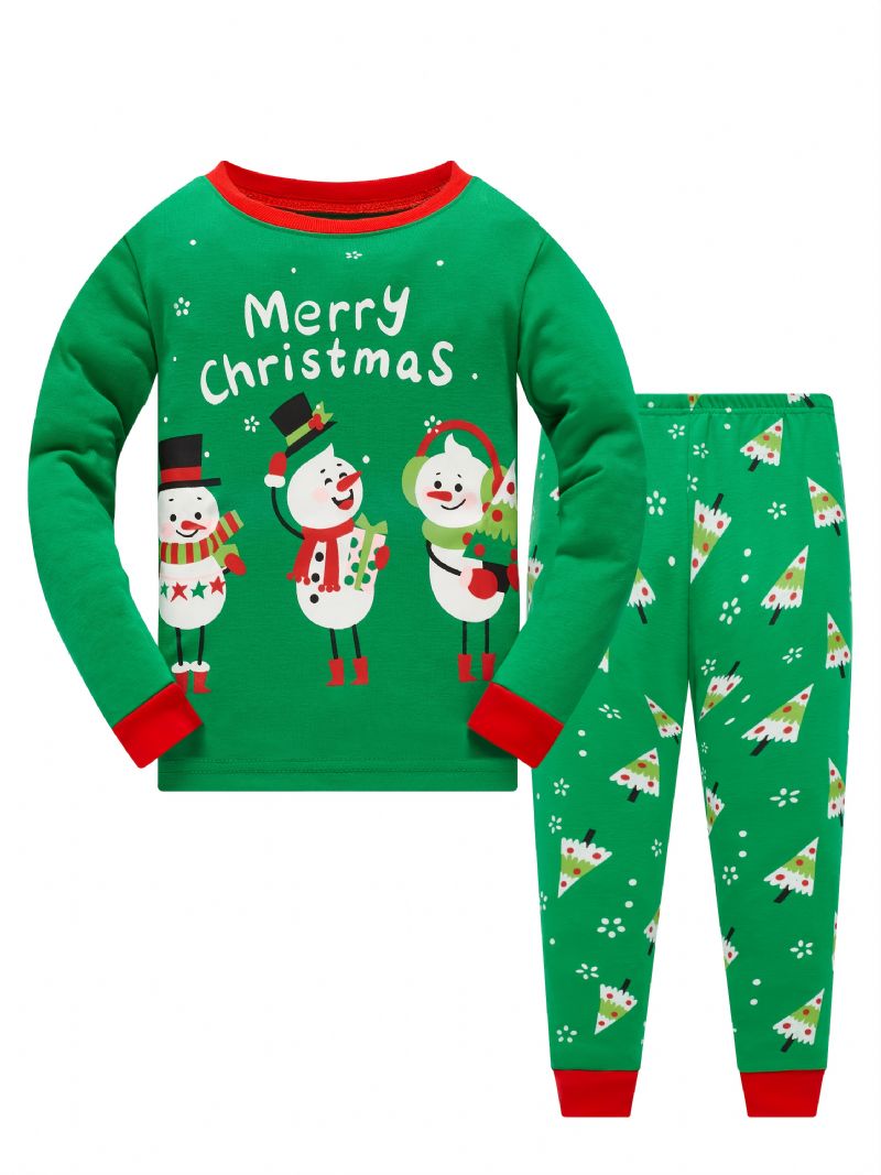 Popshion Barn Julepysjamas Bomull Langermet Snowman Christmas Pjs Set Xmas Holiday Clothing