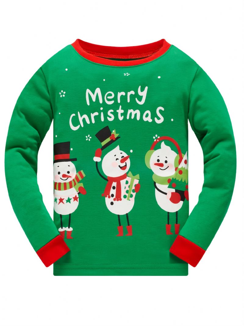 Popshion Barn Julepysjamas Bomull Langermet Snowman Christmas Pjs Set Xmas Holiday Clothing