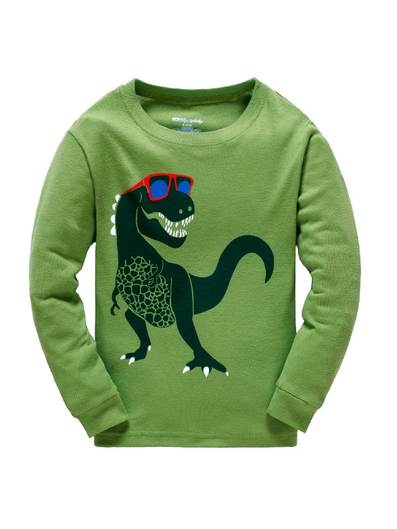 Popshion Guttens Pyjame Sett 2stk Casual Dinosaur Crewneck Army Green Loungewear