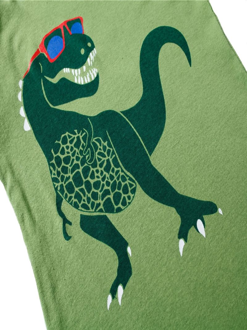 Popshion Guttens Pyjame Sett 2stk Casual Dinosaur Crewneck Army Green Loungewear