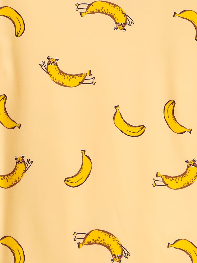 Pyjamas For Barn Banantrykk Med Rund Hals Med Korte Ermer Og Bukser For Gutter Jenter