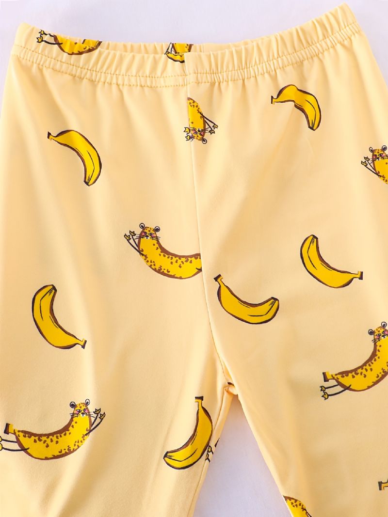 Pyjamas For Barn Banantrykk Med Rund Hals Med Korte Ermer Og Bukser For Gutter Jenter