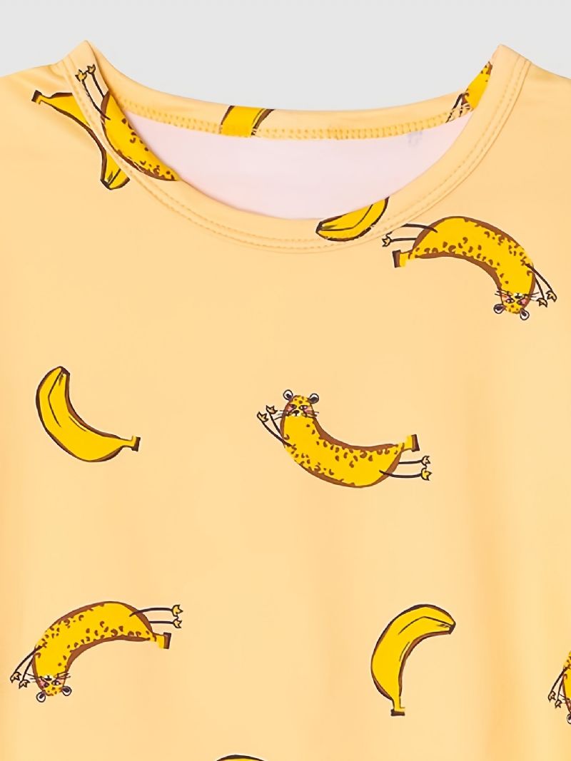 Pyjamas For Barn Banantrykk Med Rund Hals Med Korte Ermer Og Bukser For Gutter Jenter