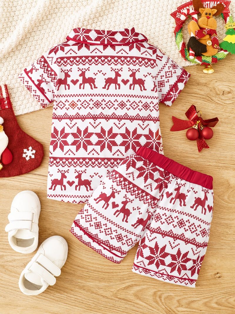 Pyjamas For Barn Christmas Elg Print Kortermet Topp & Shorts Sett For Gutter Jenter