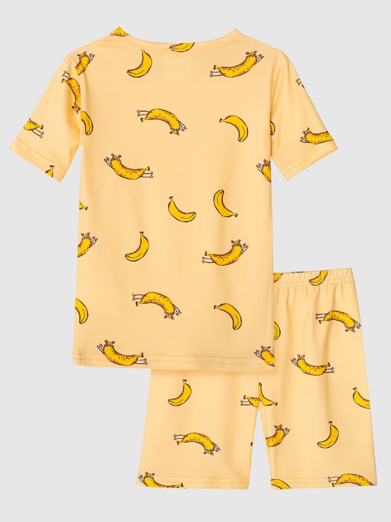 Pyjamas For Jenter Familieantrekk Banantrykk Rundhalset Kortermet T-skjorte Og Shortssett Barneklær