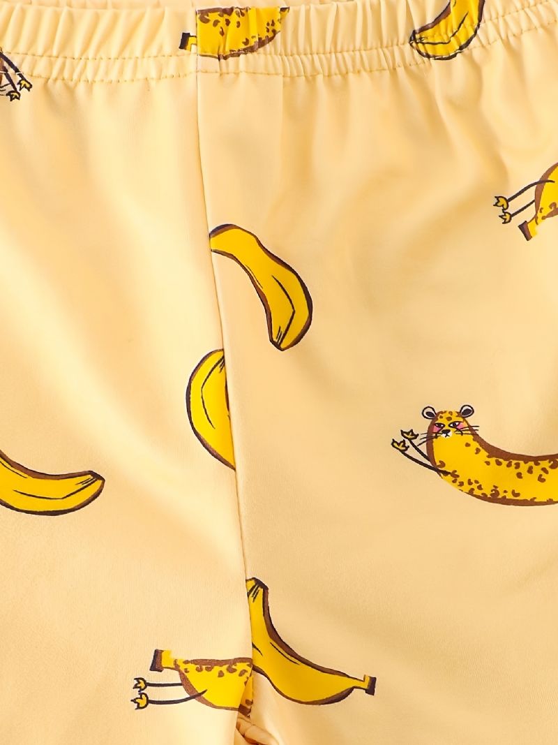 Pyjamas For Jenter Familieantrekk Banantrykk Rundhalset Kortermet T-skjorte Og Shortssett Barneklær