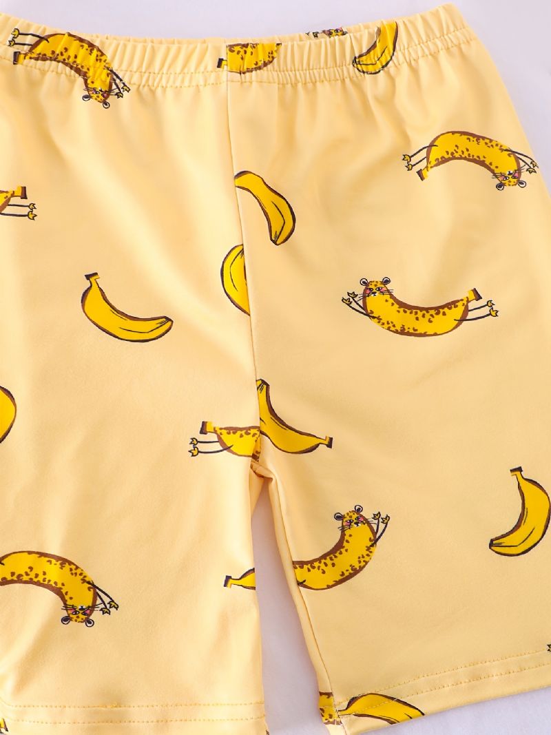 Pyjamas For Jenter Familieantrekk Banantrykk Rundhalset Kortermet T-skjorte Og Shortssett Barneklær