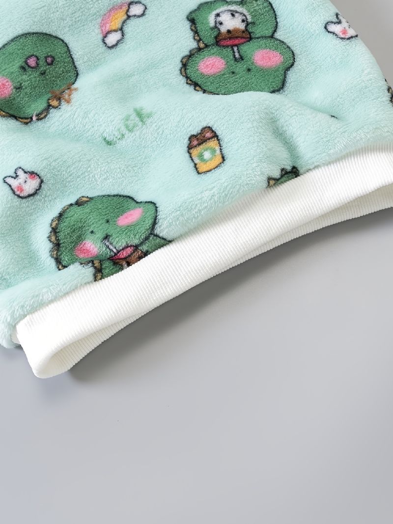 Småbarn Baby Plysj Pyjamas Familieantrekk Dinosaur Print Rundhals Langermet Topp Og Buksesett For Gutter Jenter Barneklær