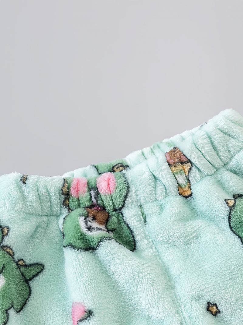 Småbarn Baby Plysj Pyjamas Familieantrekk Dinosaur Print Rundhals Langermet Topp Og Buksesett For Gutter Jenter Barneklær