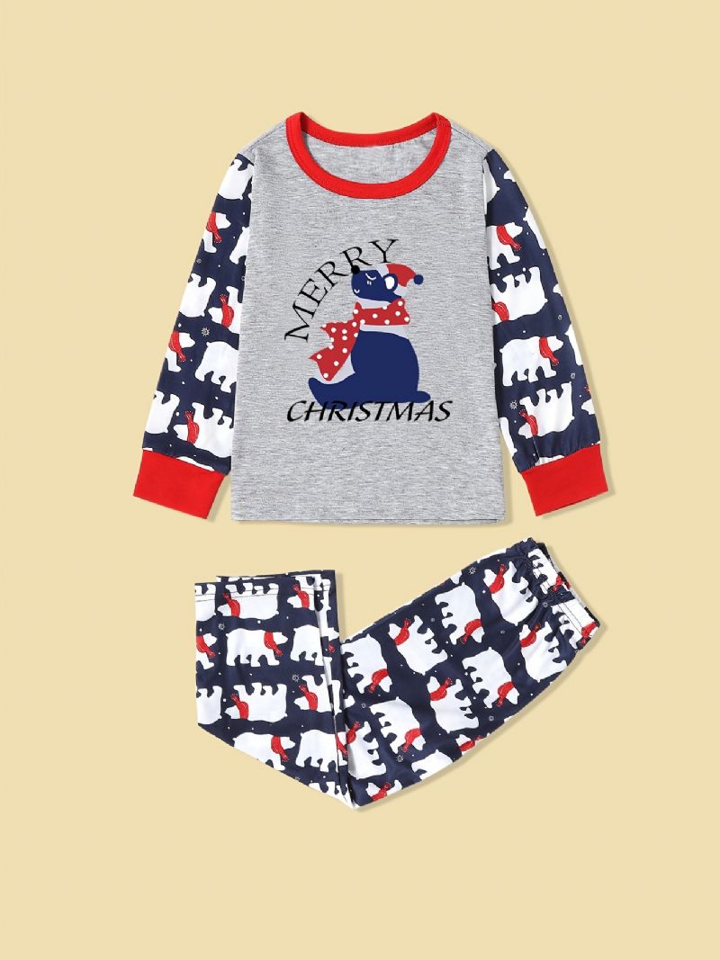 Småbarn Baby Pyjamas Jul Søt Bjørn Full Print Rund Hals Langermet Topp Og Buksesett For Gutter Jenter