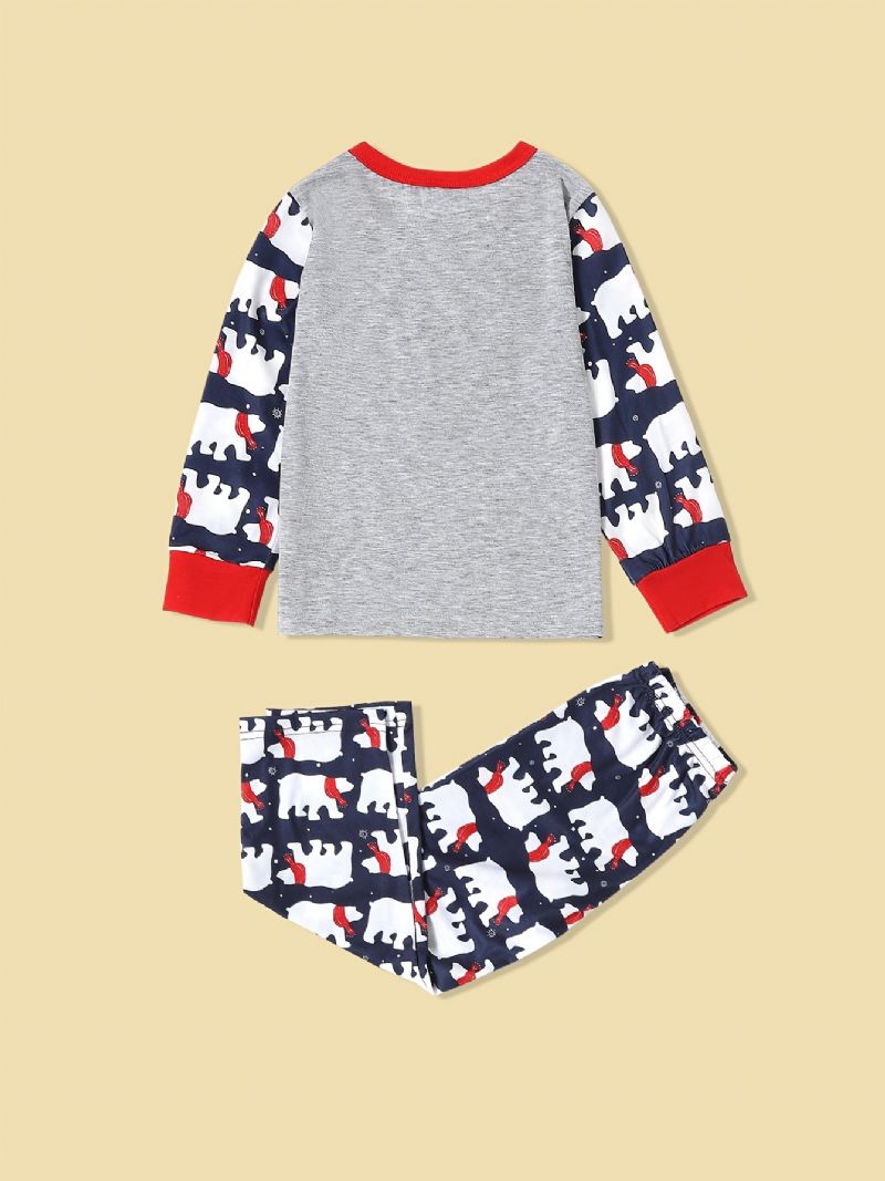 Småbarn Baby Pyjamas Jul Søt Bjørn Full Print Rund Hals Langermet Topp Og Buksesett For Gutter Jenter