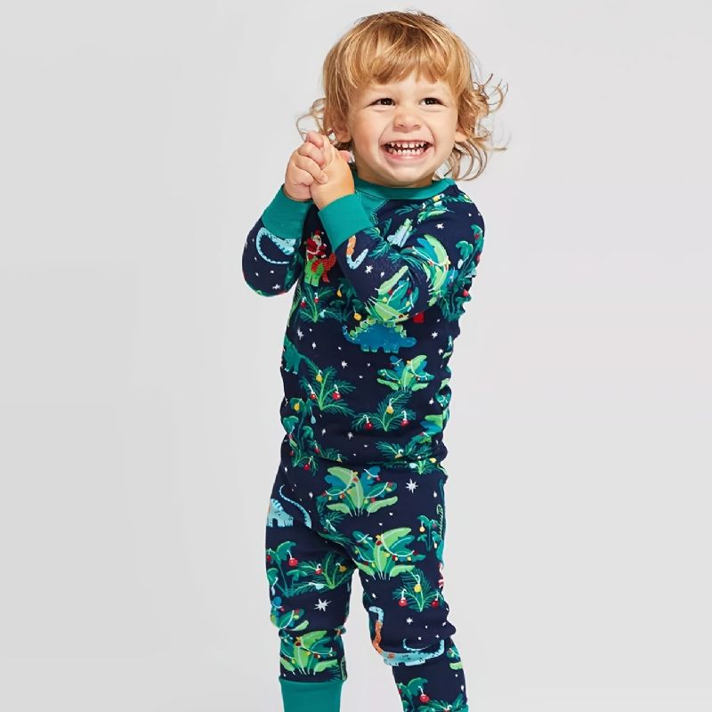 Småbarn Babypyjamas Familieantrekk Dinosaurtrykk Rundhals Langermet Jumpsuit Romper For Gutter Jenter