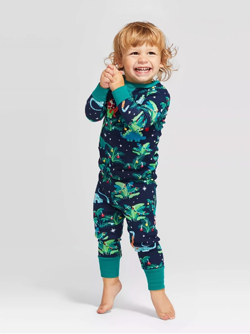 Småbarn Babypyjamas Familieantrekk Dinosaurtrykk Rundhals Langermet Jumpsuit Romper For Gutter Jenter