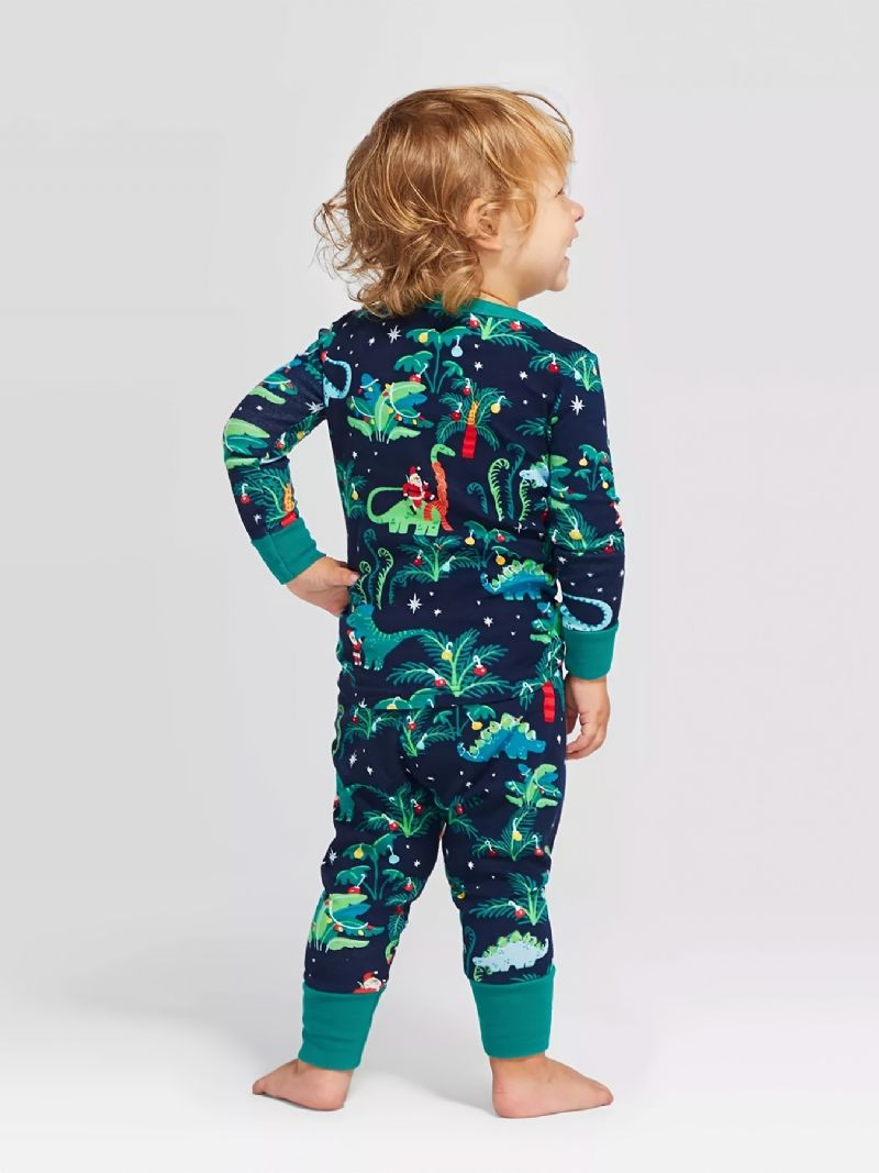 Småbarn Babypyjamas Familieantrekk Dinosaurtrykk Rundhals Langermet Jumpsuit Romper For Gutter Jenter